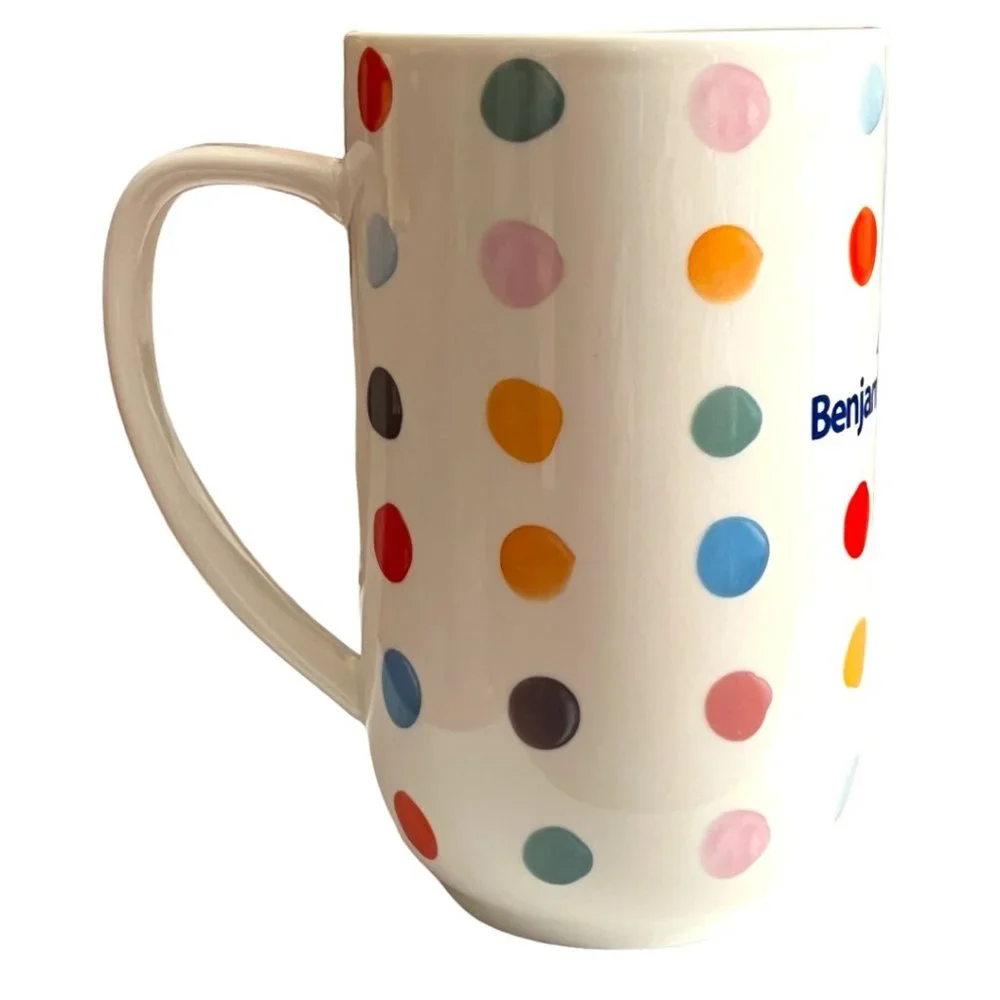 SET of FOUR 4 Oversized Benjamin Moore Ceramic Polka Dot Mugs Cups Large Handled - Picture 4 of 7